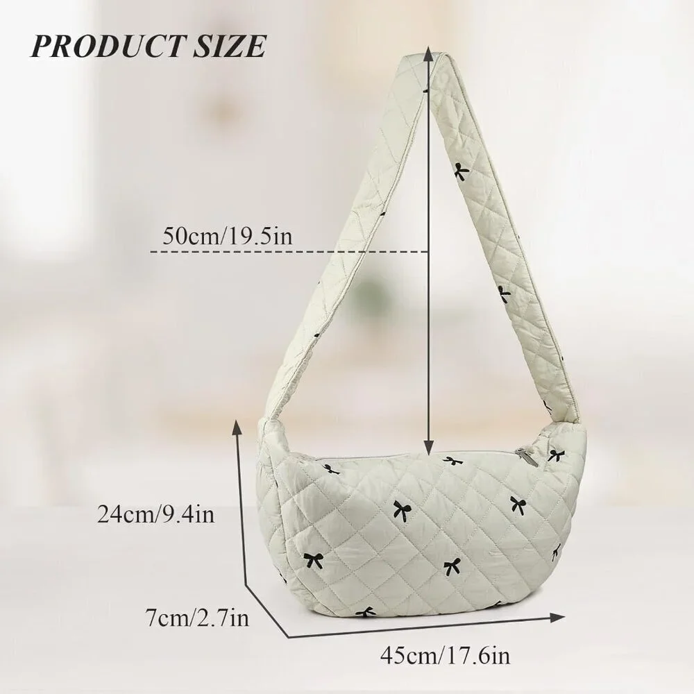 Bow Embroidered Cotton Tote Bag Large Capacity Lightweight Crossbody